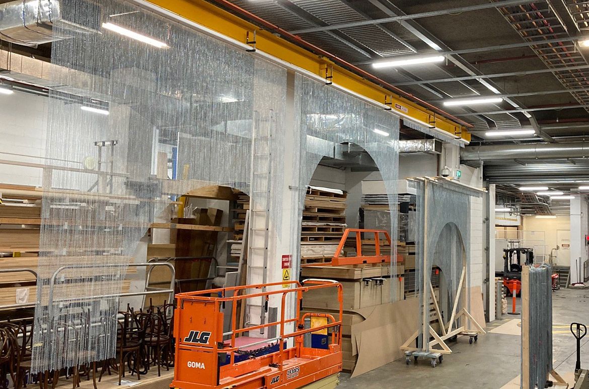 The chain curtain featured in ‘Devotion and Renaissance’ being prefabricated in Workshop