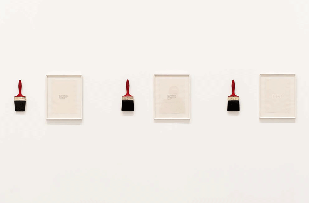 Robert MacPherson, Australia 1937-2021 / THREE PAINTINGS 1981 / Three paintbrushes, three typewritten texts / Collection: The artist / Courtesy: Yuill | Crowley, Sydney / © Estate of Robert MacPherson