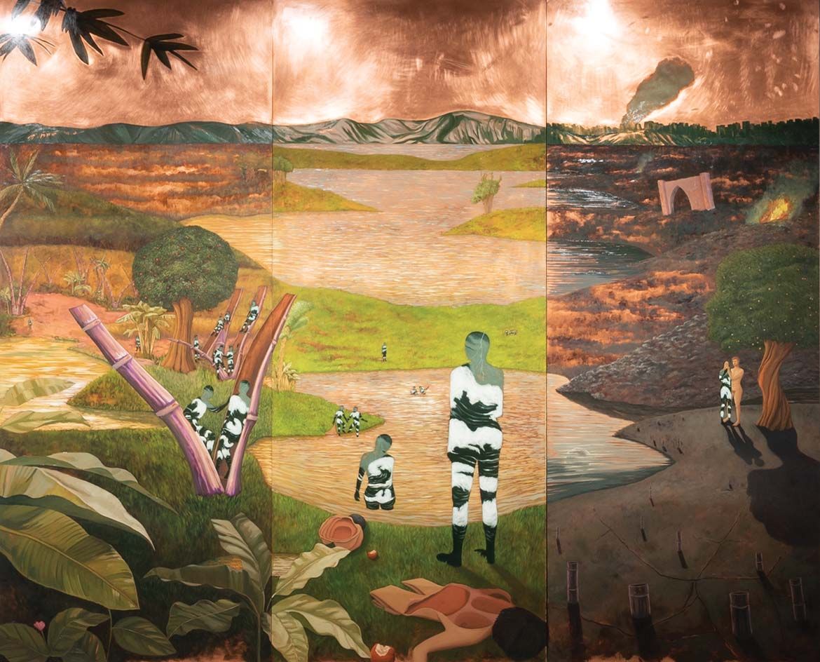 Lee Paje, The Philippines b.1980 / The Stories that Weren’t Told 2019 / Oil on copper mounted on wood / 243.8 x 300cm / Purchased 2021 with funds from Terry and Mary Peabody and Mary-Jeanne Hutchinson through the Queensland Art Gallery | Gallery of Modern Art Foundation / Collection:
Queensland Art Gallery | Gallery of Modern Art / © Lee Paje