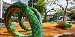 Tony Albert / Girramay/Yidinyji/Kuku Yalanji peoples / Australia b.1981 / Nell / Australia b.1975 / The Big Hose 2022–25 / Aluminium, reclaimed hardwood, paint, rubber / Commissioned 2022. This project has been realised with generous support from Andrew and Dr Susan King, the Neilson Foundation, Margaret Mittelheuser AM and Cathryn Mittelheuser AM, Gina Fairfax AC, Dr Shirley Hsieh and the 2022 Queensland Art Gallery | Gallery of Modern Art Foundation Appeal / Collection: Queensland Art Gallery | Gallery of Modern Art / © The artists / Photograph: N Umek © QAGOMA