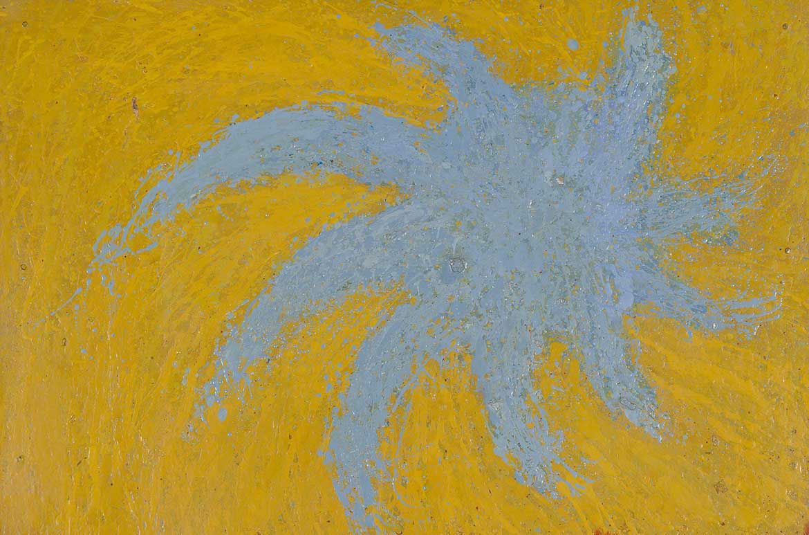 Jon Molvig, Australia 1923 - 1970 / Sun 1959 / Oil and enamel on hardboard / 63.5 x 51.5cm / Gift of Ray Hughes through the QAGOMA Foundation 2016. Donated through the Australian Government's Cultural Gifts Program / Collection: Queensland Art Gallery | Gallery of Modern Art / © Otte Bartzis