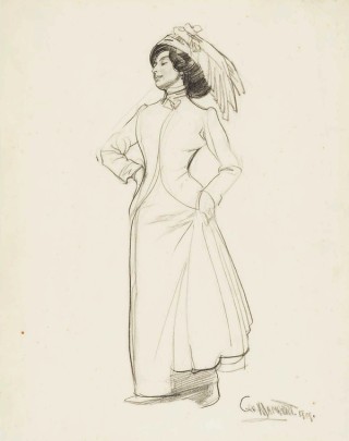George W Lambert, Australia/England 1873-1930 / On the Strand 1909 / Pencil
on thin wove paper / 28.5 x 11.8cm (comp.) / Purchased 1960 / Collection: Queensland Art Gallery | Gallery of Modern Art