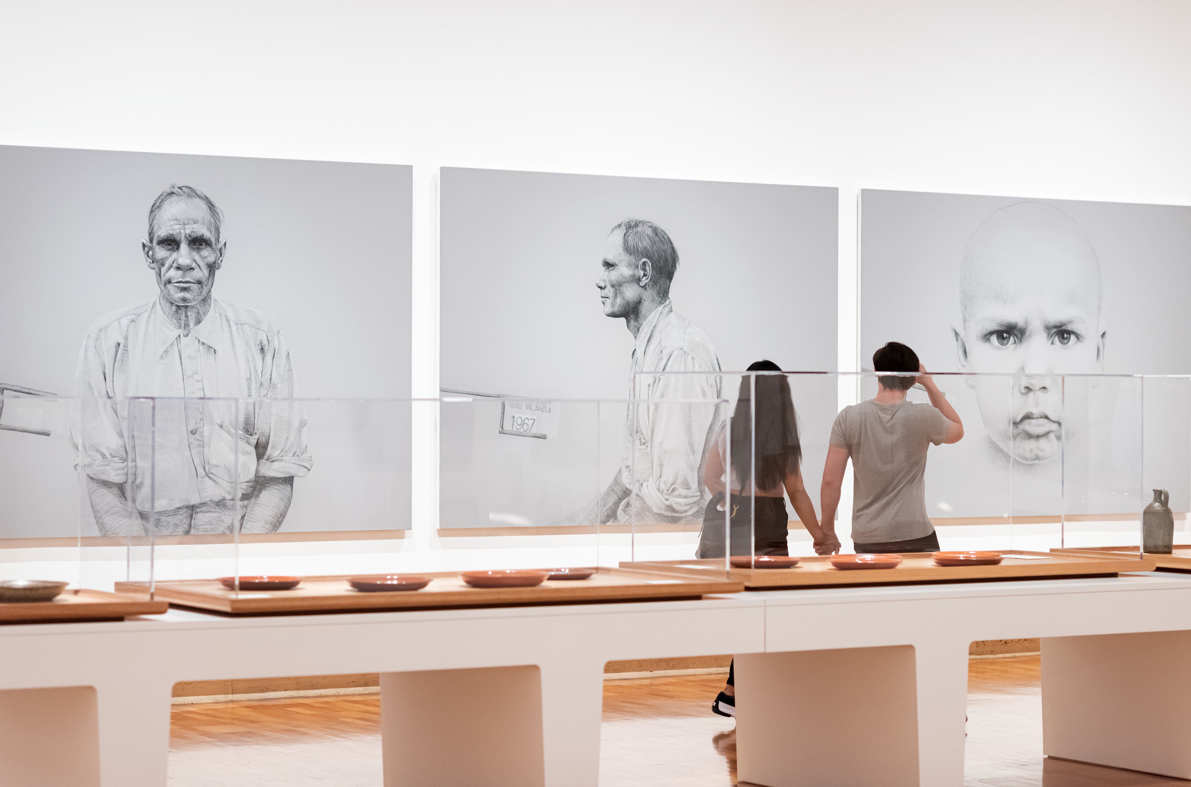 Installation view, Indigenous Australian Collection, Queensland Art Gallery featuring neither pride nor courage 2006 by Vernon Ah Kee, Kuku Yalanji/Waanyi/Yidinyji/Guugu Yimithirr people, Australia b.1967 / © Vernon Ah Kee