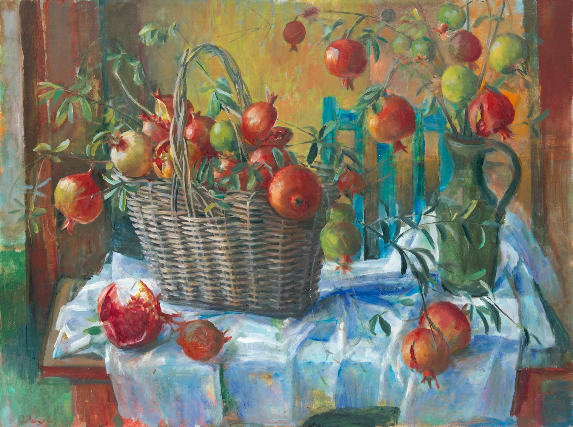 Margaret Olley, Australia 1923-2011 / Pomegranates in a basket 1967 / Oil on board / 76 x 101cm / Private collection / © Margaret Olley Art Trust