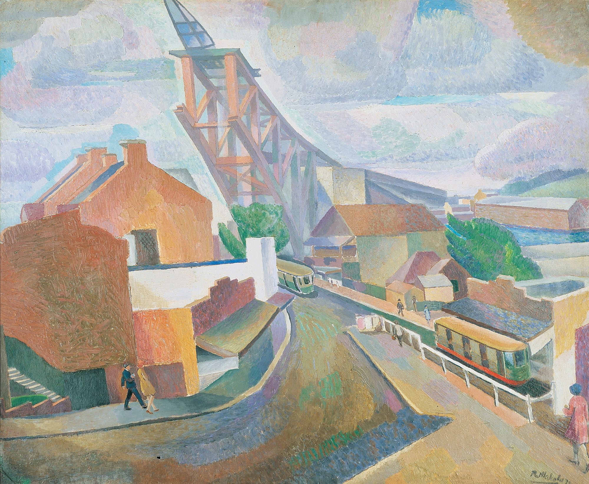 Roland Wakelin, New Zealand/Australia 1887–1971 / The Bridge under construction 1928 / Oil on composition board / 96.5 x 118cm / Purchased 1994. QAG Foundation Grant.Celebrating the Queensland Art Gallery's Centenary 1895–1995 / Collection: Queensland Art Gallery | Gallery of Modern Art / © Roland Wakelin Estate