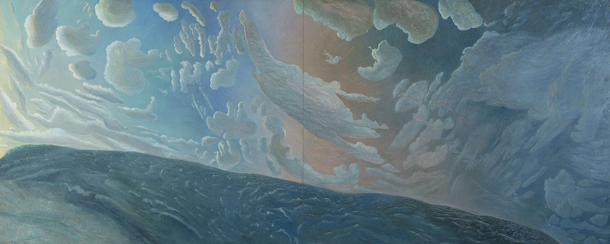 William Robinson, Australia 1936–2025 / Dark tide, Bogangar 1994 / Oil on canvas / Diptych:185 x 446cm (overall) / Purchased 1995 with a special allocation from the Queensland Government. Celebrating the QAG's Centenary 1895-1995 / Collection: Queensland Art Gallery | Gallery of Modern Art / © William Robinson Estate