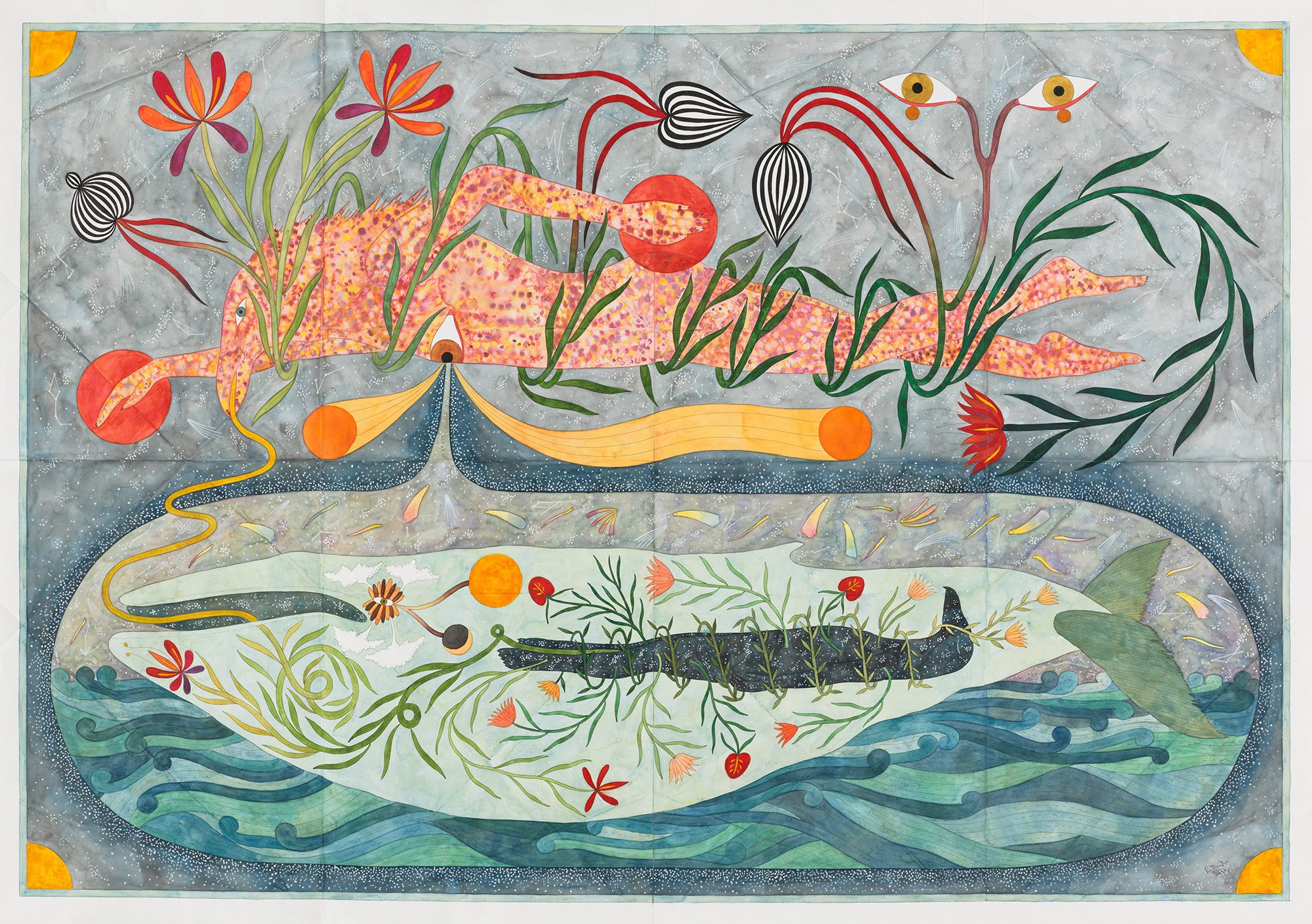 Rithika Merchant, India b.1986 / Silo 2023 / Gouache, watercolour and ink on paper / 105 × 150cm / Courtesy: The artist and TARQ, Mumbai