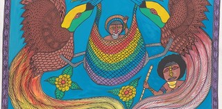 Simon Gende / Kuman people Papua New Guinea b.1969 / Bird Stealing Baby (detail) 2018 / Synthetic polymer paint on canvas / 77 x 118cm / Courtesy: The artist