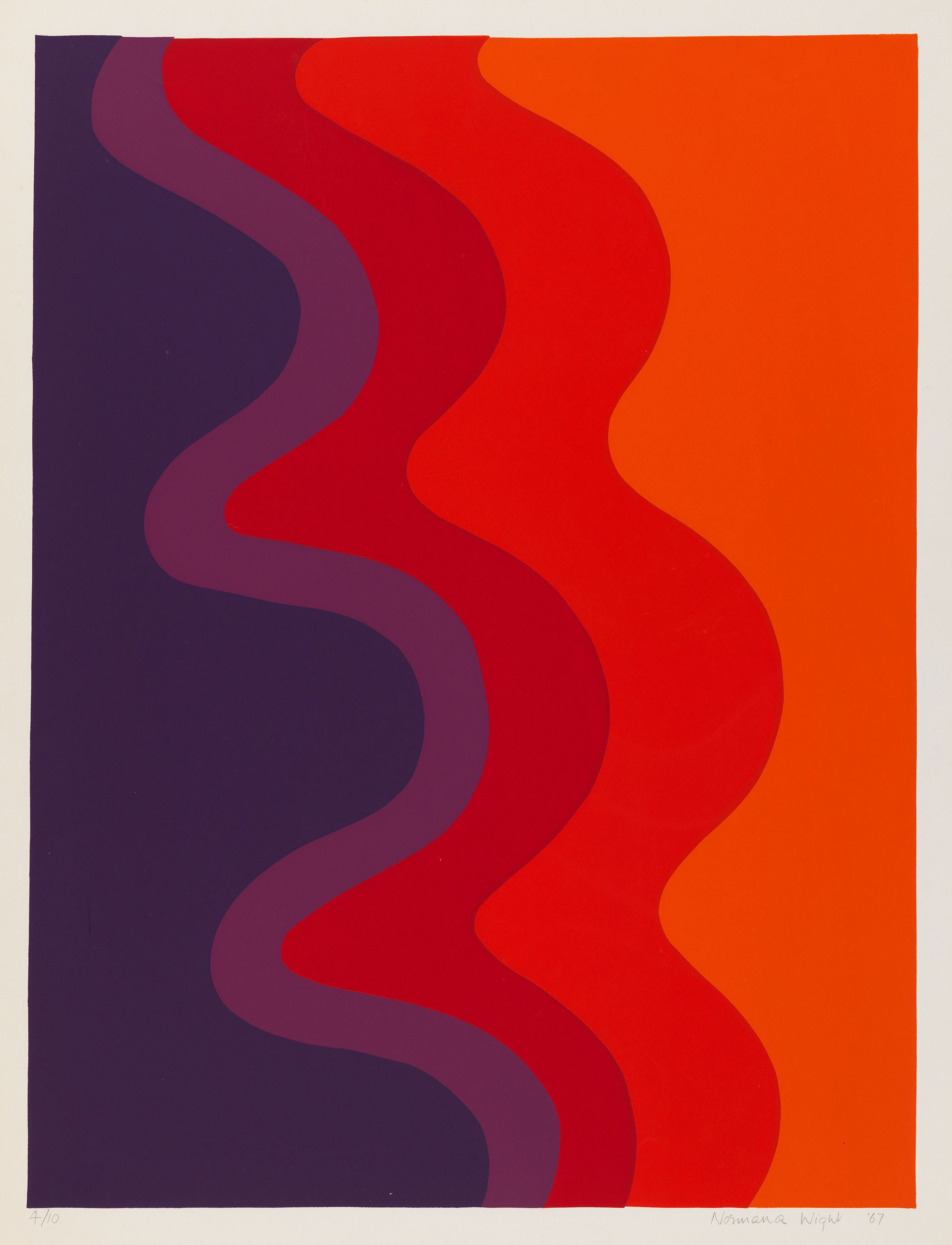 Normana Wight, Australia 1936-2026 / Untitled - blue to orange 1967 / Screenprint on Kent cartridge paper / 63 x 44cm / Gift of the artist through the QAG Foundation 2012. Donated through the Australian Government's Cultural Gifts Program / Collection: Queensland Art Gallery | Gallery of Modern Art / © Normana Wight Estate