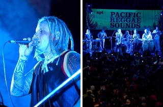 O-Shen (left) and band at Pacific Reggae Sounds concert for the opening of ‘The 6th Asia Pacific Triennial of Contemporary Art’, December 2009 / Photograph: N Harth © QAGOMA