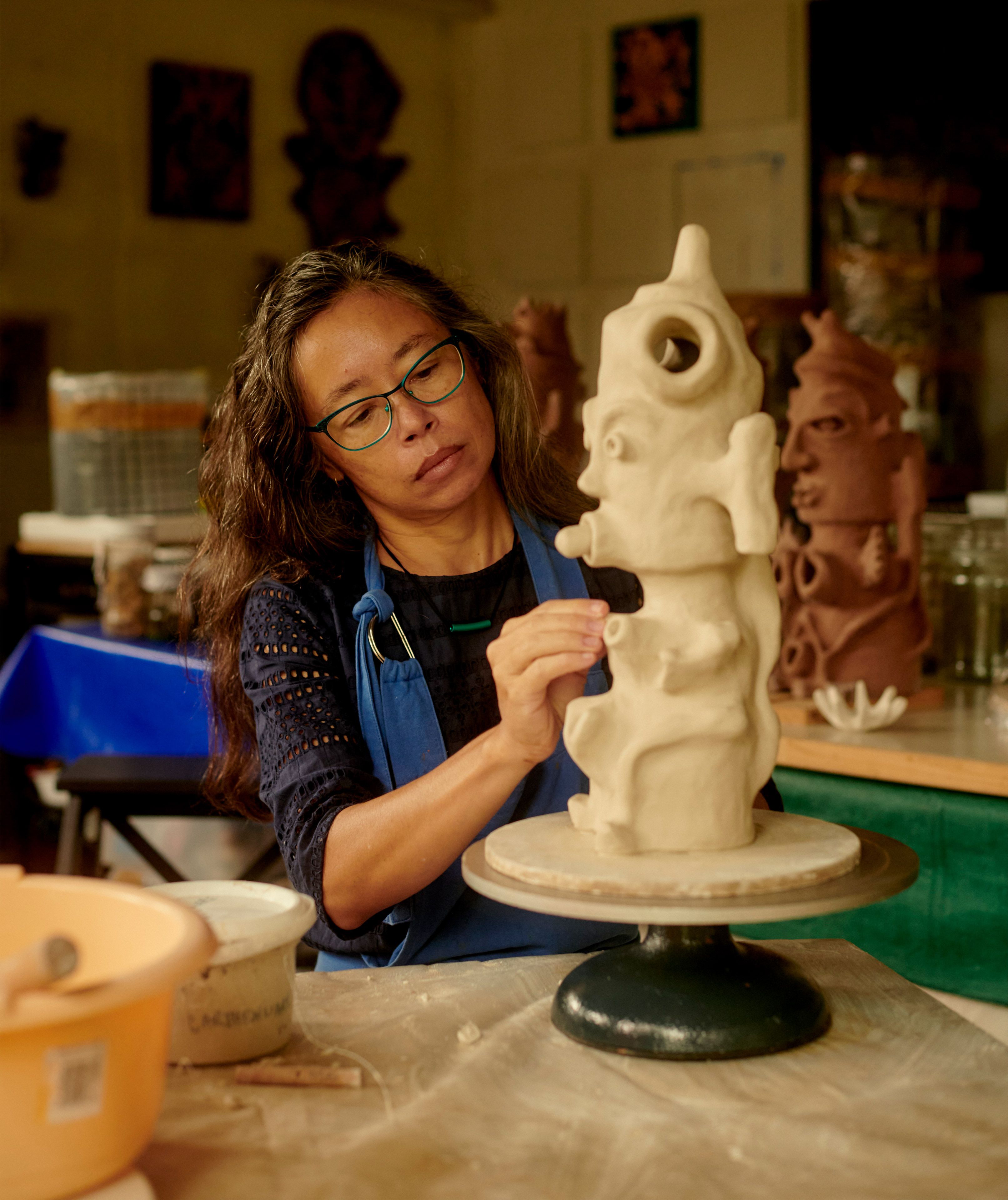 Mai Nguyễn-Long in her studio, Bulli, 2022 / Photograph: Saskia Wilson / Image courtesy: The artist