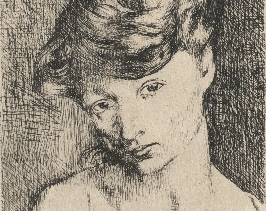 Pablo Picasso, Spain 1881–1973 / Téte de Femme: Madeleine (from 'La Suite des Saltimbanques' series) (detail) 1905, printed 1913 / Etching on Japan paper / 48.6 x 33.3cm / Purchased 2022 with funds from the Henry and Amanda Bartlett Trust through the QAGOMA Foundation / Collection: Queensland Art Gallery | Gallery of Modern Art / © Succession Picasso/Copyright Agency
