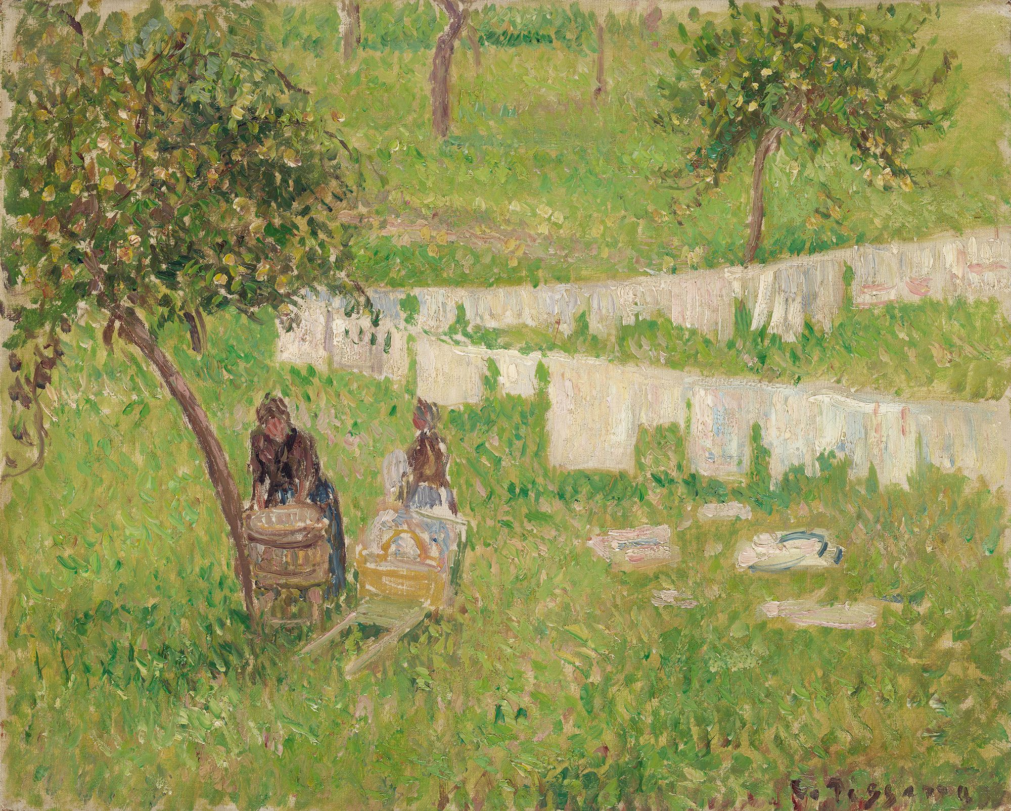 Camille Pissarro, France 1830–1903 / La lessive à Éragny (Washing day at Éragny) 1901 / Oil on canvas / 33 x 40.5cm / Purchased 1975 / Collection: Queensland Art Gallery | Gallery of Modern Art