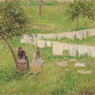 Camille Pissarro, France 1830–1903 / La lessive à Éragny (Washing day at Éragny) 1901 / Oil on canvas / 33 x 40.5cm / Purchased 1975 / Collection: Queensland Art Gallery | Gallery of Modern Art