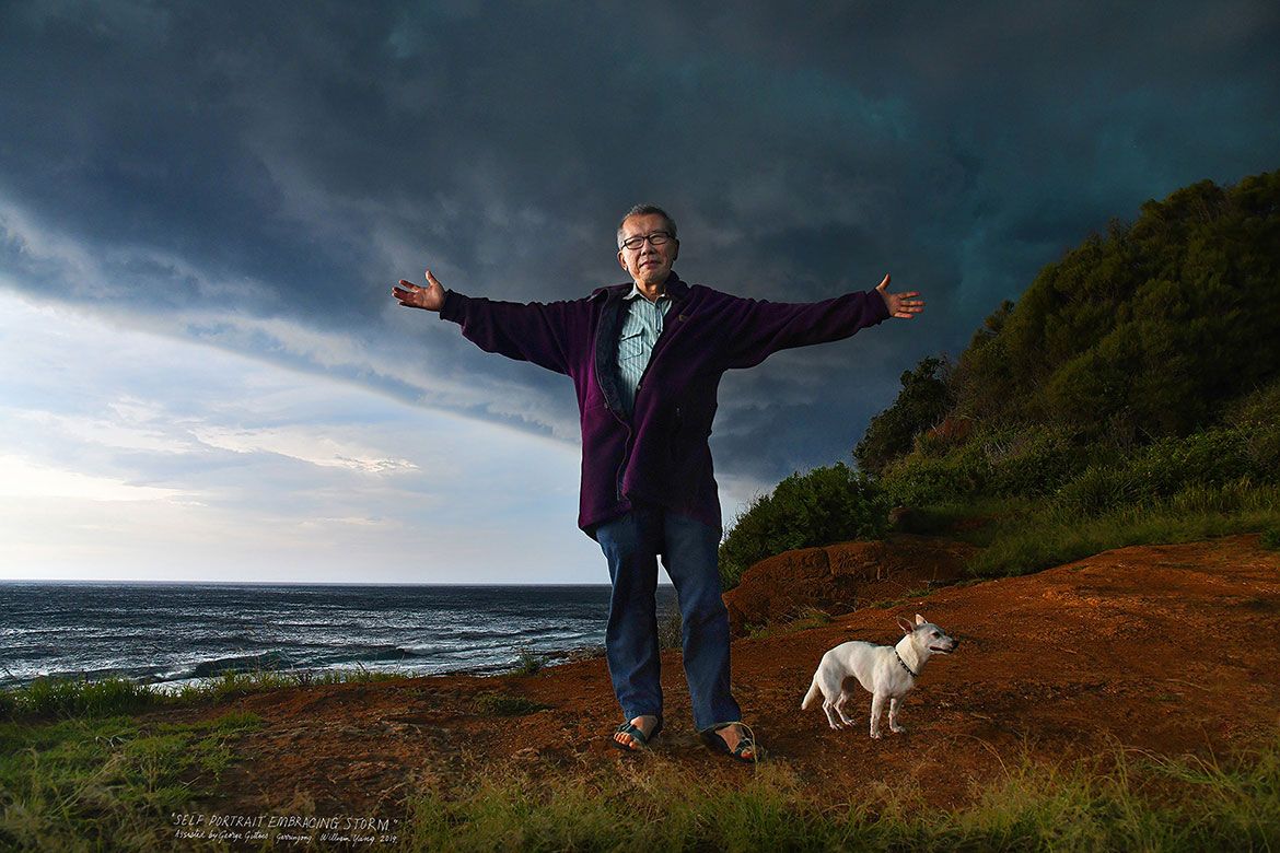 William Yang, Australia b.1943 / Self Portrait Embracing Storm. Assisted by George Gittoes 2019 / Courtesy: William Yang