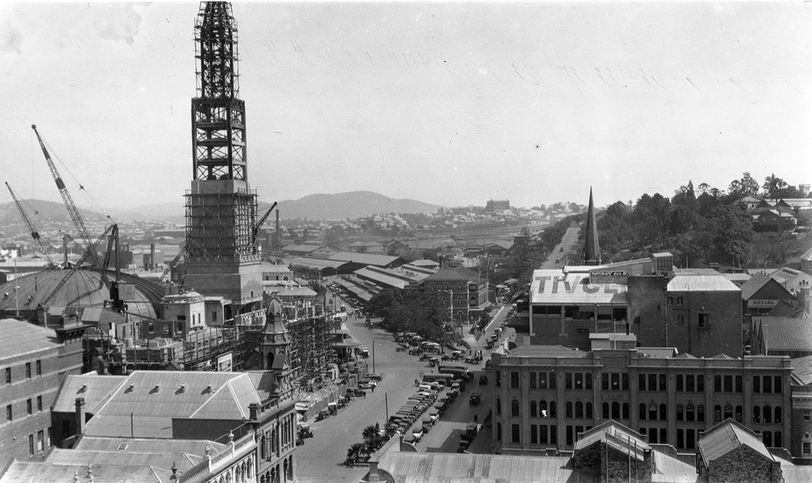 City Hall building construction, Brisbane with a view toward Roma Street c.1928 / 126844 / Image courtesy: John Oxley Library, State Library of Queensland, Brisbane