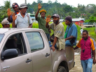 Selected Kwoma artists from left: Jamie Jimok, Simon Goiyap, Anton Waiawas, Terry Pakiey, Kevin Apsepa, Rex Maukos and Nelson Makamoi, Maprik, November 2011 / Photograph: Martin Fowler