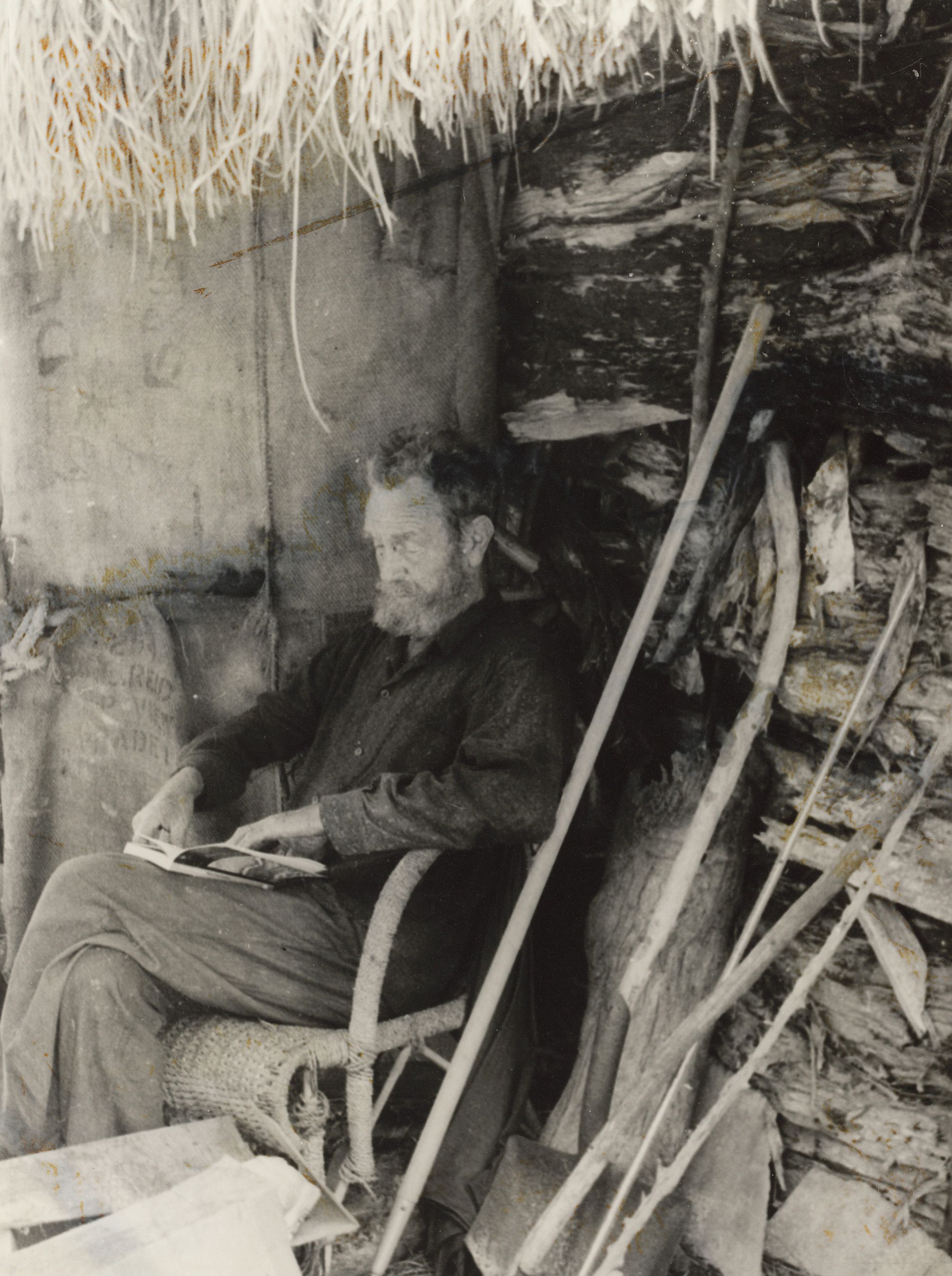 Robert Walker, Australia 1922–2007 / Ian Fairweather (from ‘Hut’ series) 1966 / Gelatin silver photograph on paper / 34 x 25.6cm (comp., sight) / Gift of Saskia Havekes and Louise Havekes-Walker in memory of Robert Walker through the Queensland Art Gallery | Gallery of Modern Art Foundation 2021. Donated through the Australian Government's Cultural Gifts Program / Collection: Queensland Art Gallery | Gallery of Modern Art / © Robert Walker/Copyright Agency