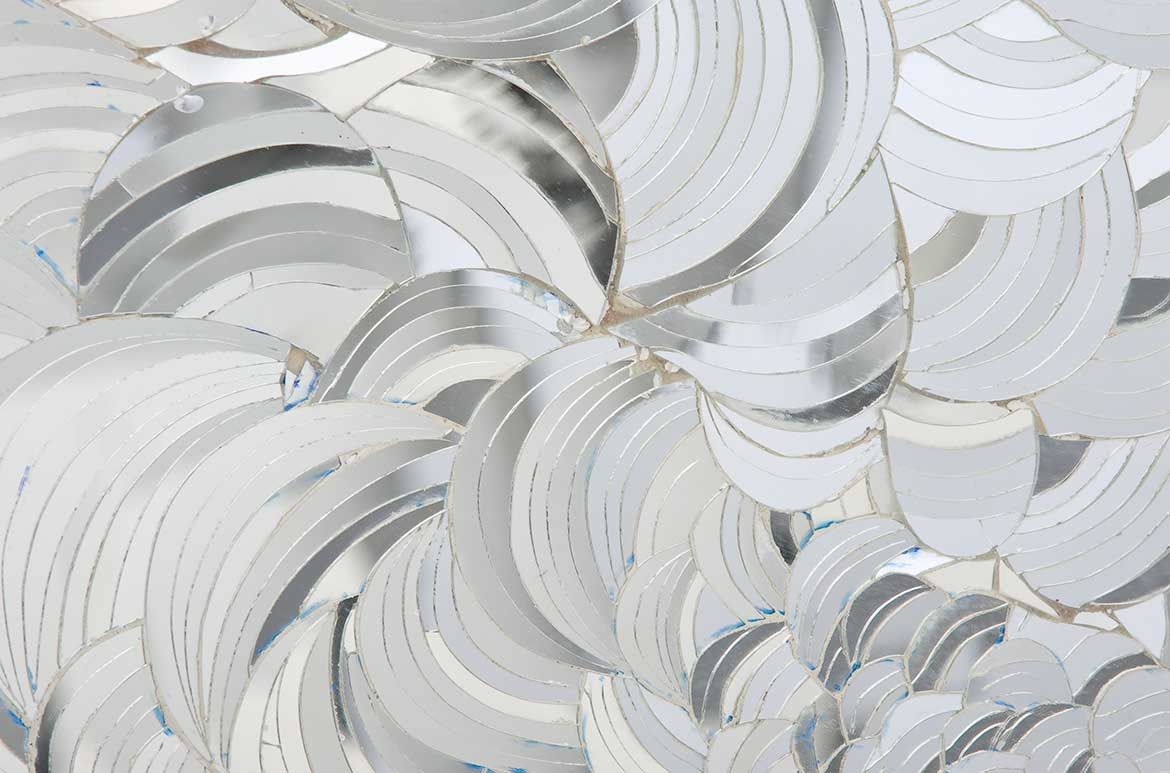 Monir Shahroudy Farmanfarmaian, Iran 1924-2019 / Lightning for Neda (detail) 2009 / Mirror mosaic, reverse-glass painting, plaster on wood / Six panels: 300 x 200 x 25cm (each); 300 x 1200 x 25cm (overall) / The artist dedicates this work to the loving memory of her late husband Dr Abolbashar Farmanfarmaian. Purchased 2009. QAG Foundation / Collection: Queensland Art Gallery | Gallery of Modern Art / © Monir Shahroudy Farmanfarmaian Estate