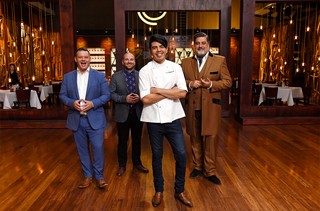 QAGOMA Executive Chef Josue Lopez with MasterChef judges / Photograph: Martin Philbey