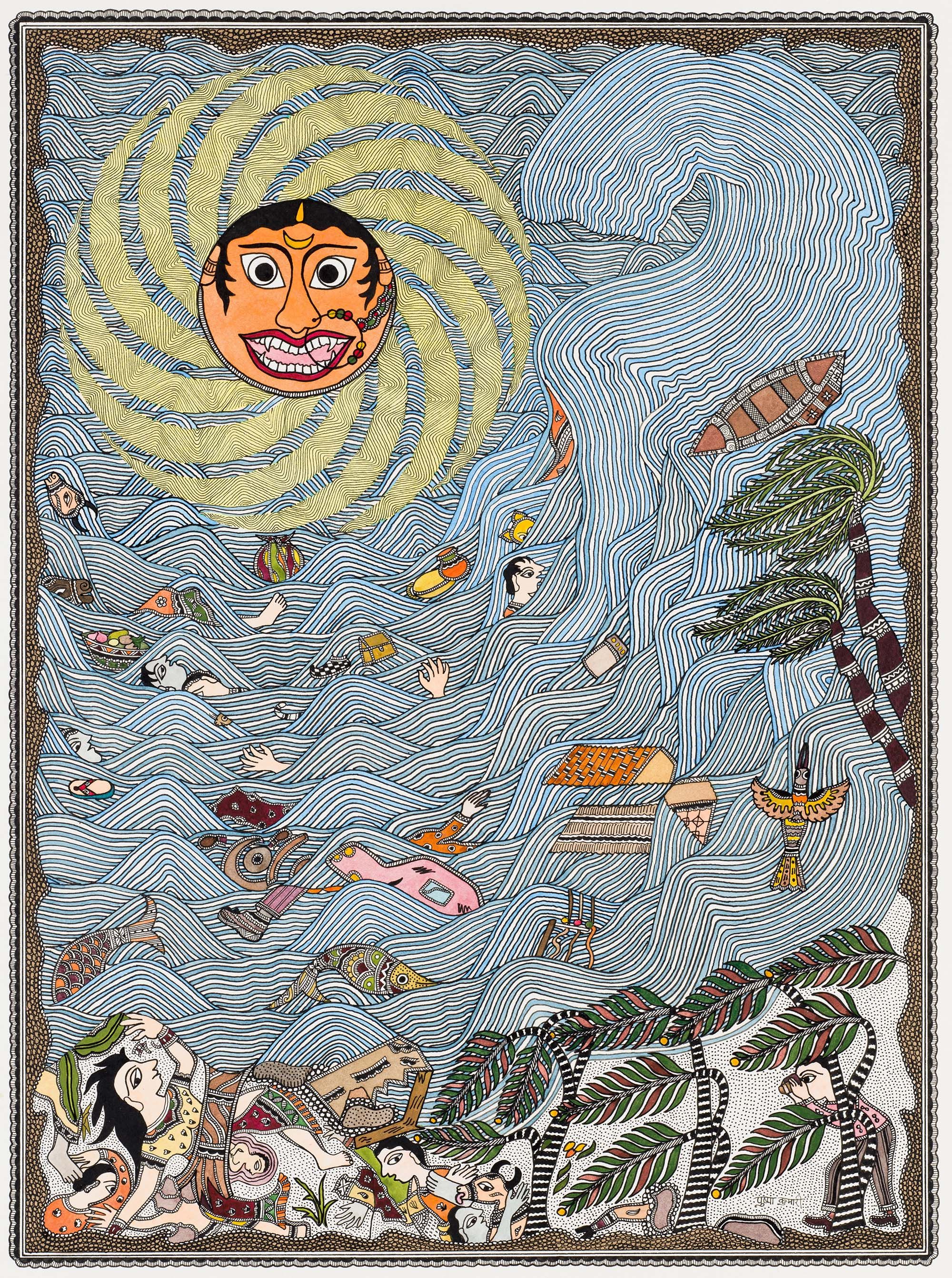 Pushpa Kumari, India b.1969 / Tsunami 2015 / Ink on acid free paper / 60.3 x 45.7cm / Purchased 2015 with funds from Rick and Carolle Wilkinson through the QAGOMA Foundation / Collection: Queensland Art Gallery | Gallery of Modern Art / © Pushpa Kumari