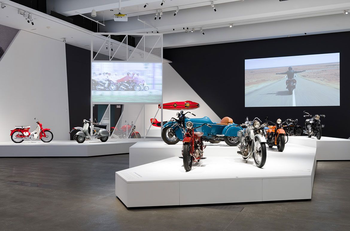 ‘The Motorcycle: Design, Art, Desire’, installation view Gallery of Modern Art (GOMA) 2020 / Photograph: N Harth © QAGOMA