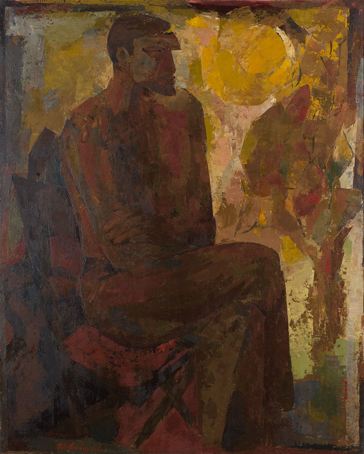 Jon Molvig, Australia 1923‑70 / Self portrait 1956 / Oil on composition board / 142.3 x 114.3 cm / Gift of the National Gallery Society of Queensland 1958 / Collection: Queensland Art Gallery | Gallery of Modern Art / © QAGOMA