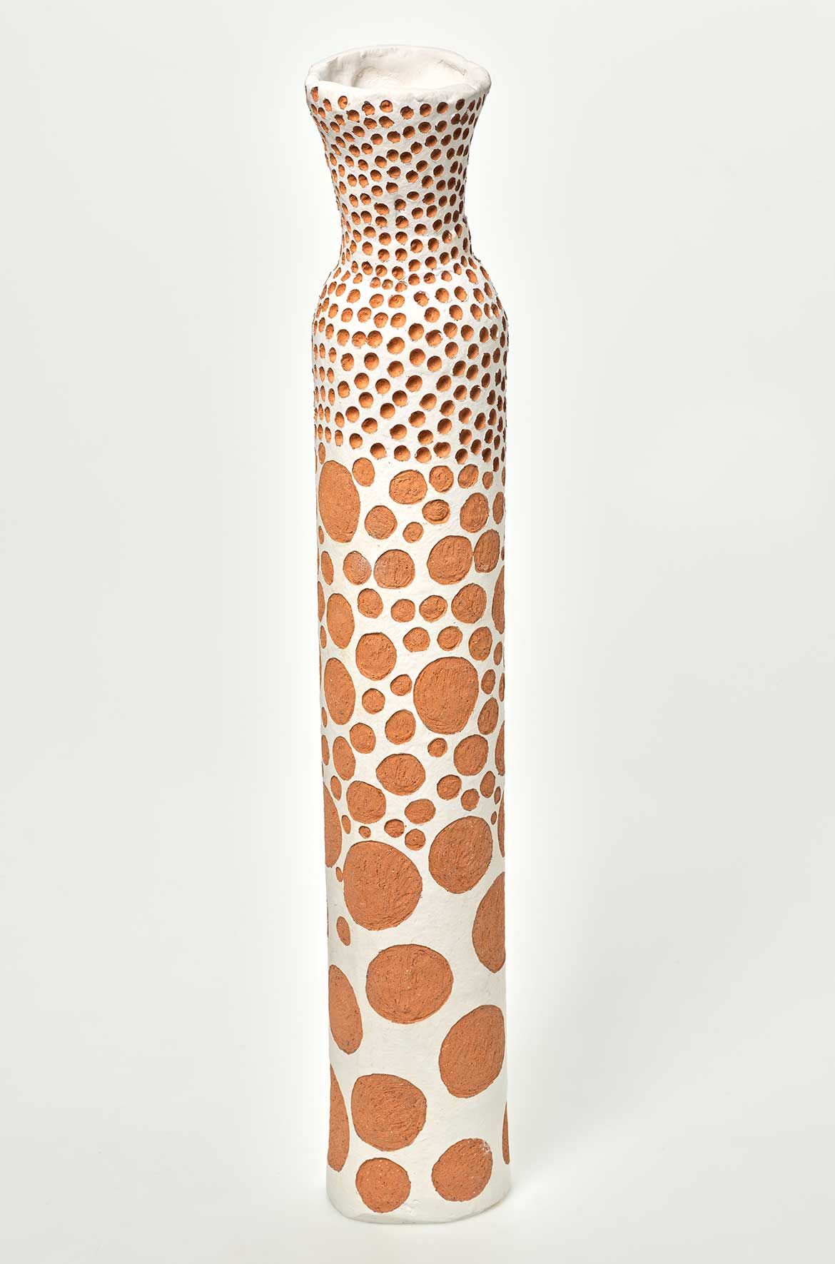 Naomi Hobson, Kaantju/Umpila people, Australia b.1978 / Malkarti Poles (Dancing Poles) 2017 / Hand-built terracotta clay with incised white slip / 65.5 x 10cm (each) / Purchased 2017 with funds from Jane and Michael Tynan through the QAGOMA Foundation / Collection: Queensland Art Gallery | Gallery of Modern Art / © Naomi Hobson