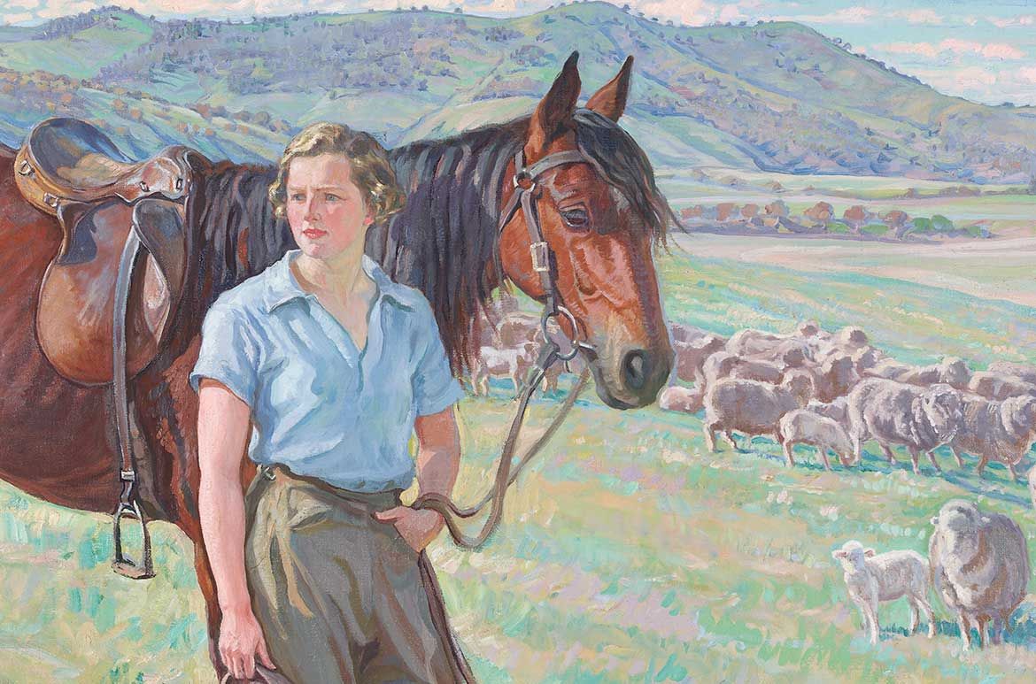 Hilda Rix Nicholas, Australia 1884–1961 / The fair musterer 1935 / Oil on canvas / 102.3 x 160.4cm / Purchased 1971 / Collection: Queensland Art Gallery | Gallery of Modern Art / © Hilda Rix Nicholas Estate