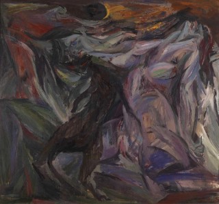 Jon Molvig, Australia 1923-70 / A twilight of women 1957 / Oil on composition board / 137.2 x 148.6cm / Purchased 1984 / Collection: Queensland Art Gallery | Gallery of Modern Art / © Otte Bartzis