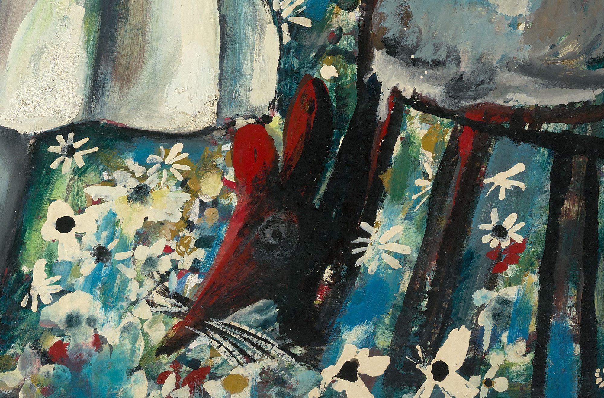 Charles Blackman, Australia 1928–2018 / The Blue Alice (detail) 1956-57 / Tempera, oil and household enamel on composition board / 122 x 122cm / Purchased 2000. The Queensland Government's special Centenary Fund / Collection: Queensland Art Gallery | Gallery of Modern Art / © Charles Blackman/Copyright Agency