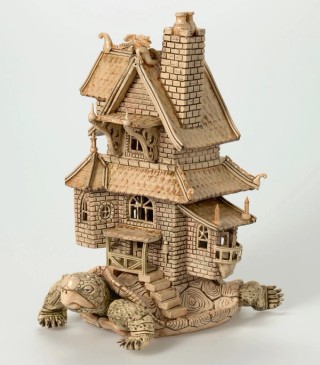Midge Johansen, Australia b.1950 / Sculpture: Housebound 1982 / Stoneware, modelled and carved in the form of a tortoise with an elaborate house on its back / 36.1 x 24.5 x 29cm / Purchased 1982 / Collection: Queensland Art Gallery | Gallery of Modern Art / © QAGOMA