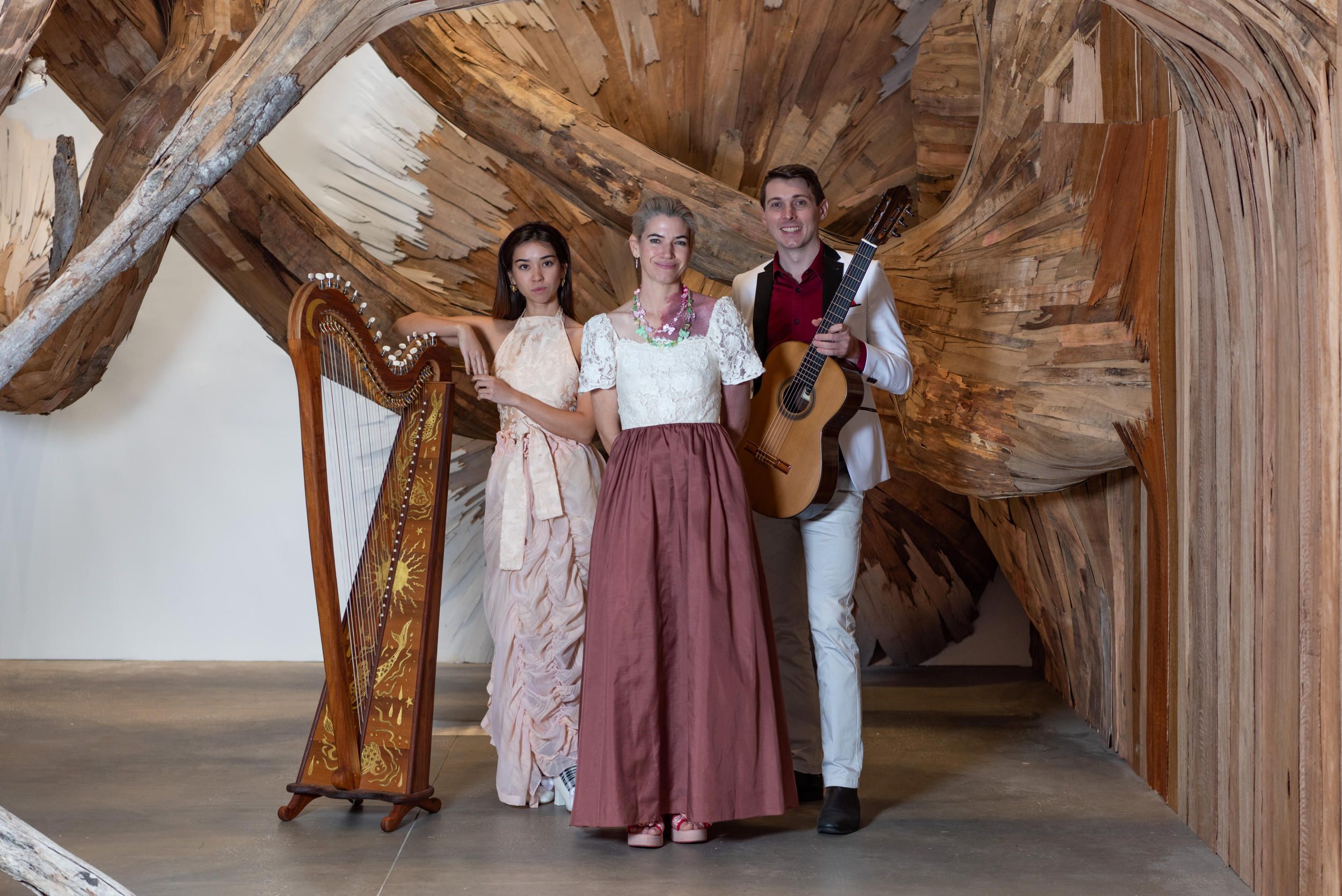 Once Upon a Chime (from left): Lake Kelly, Patience Hodgson and Joel Woods / December 2023 / Gallery of Modern Art, Brisbane / Photography: N Umek, QAGOMA