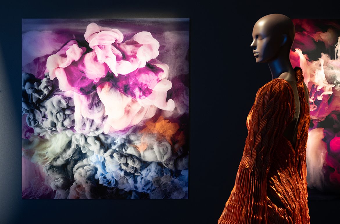 Kim Keever’s Abstract 37361b 2018 installed in ‘Iris van Herpen: Sculpting the Senses’, GOMA 2024 / Photograph: N Umek © QAGOMA