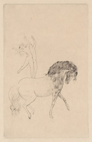 Pablo Picasso, Spain 1881–1973 / Au Cirque (At the circus) (from 'La Suite des Saltimbanques' series) 1905-6, printed 1913 / Drypoint on Japon laid paper / 48.6 x 33.3cm / Purchased 2019 with funds from the Henry and Amanda Bartlett Trust through the QAGOMA Foundation / Collection: Queensland Art Gallery | Gallery of Modern Art / © Succession Picasso/Copyright Agency