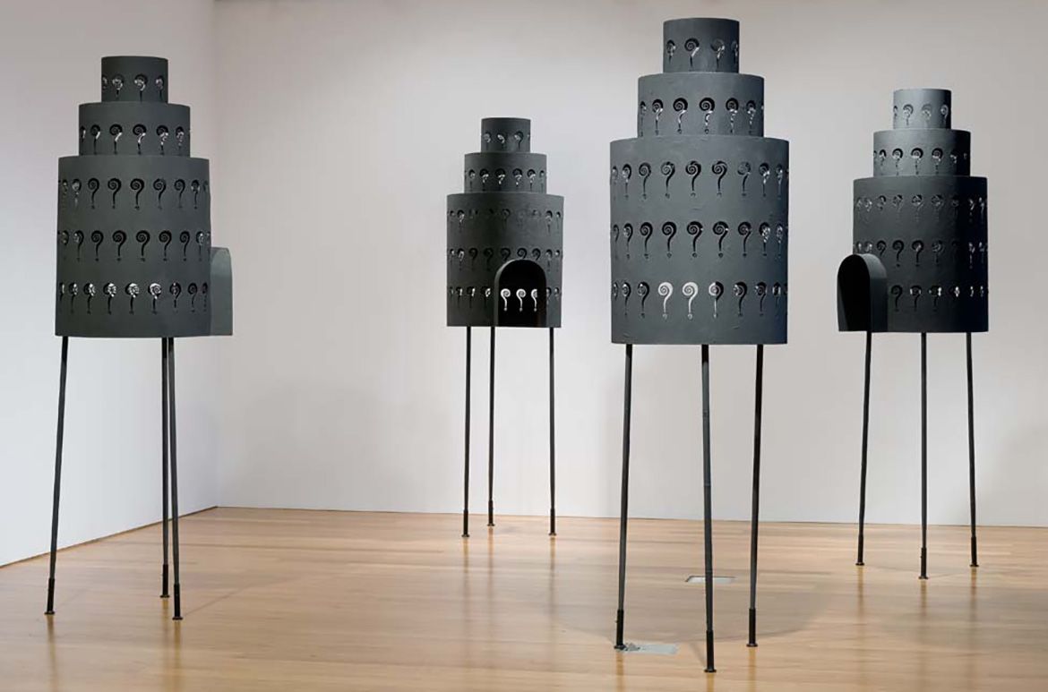 Montien Boonma, Thailand 1953–2000 / Salas for the mind 1995 / Steel, graphite and two audio CDs / Four components: 257 x 66 x 77cm (each) / Purchased 2002. The Queensland Government’s Gallery of Modern Art Acquisitions Fund / Collection: Queensland Art Gallery | Gallery of Modern Art / © Montien Boonma Estate