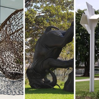 Left to right: Judy Watson tow row 2016 / Michael Parekowhai The World Turns 2011-12 / Martin Boyce We are shipwrecked and landlocked 2008-10