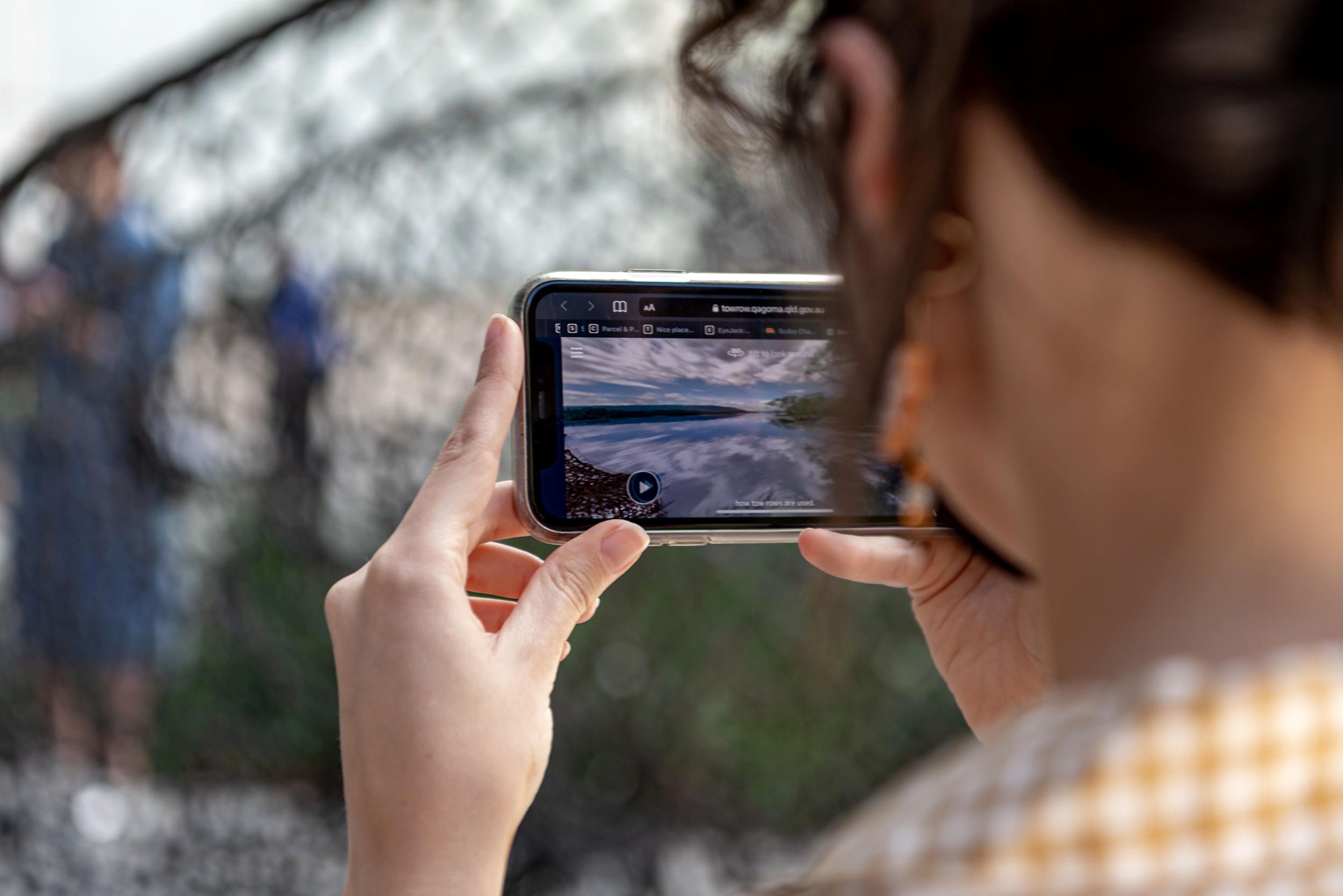 A visitor interacts with Judy Watson’s Tow Row 2016 via the immersive digital reality experience launched in September 2021 / Photograph: C Callistemon