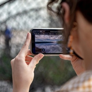 A visitor interacts with Judy Watson’s Tow Row 2016 via the immersive digital reality experience launched in September 2021 / Photograph: C Callistemon