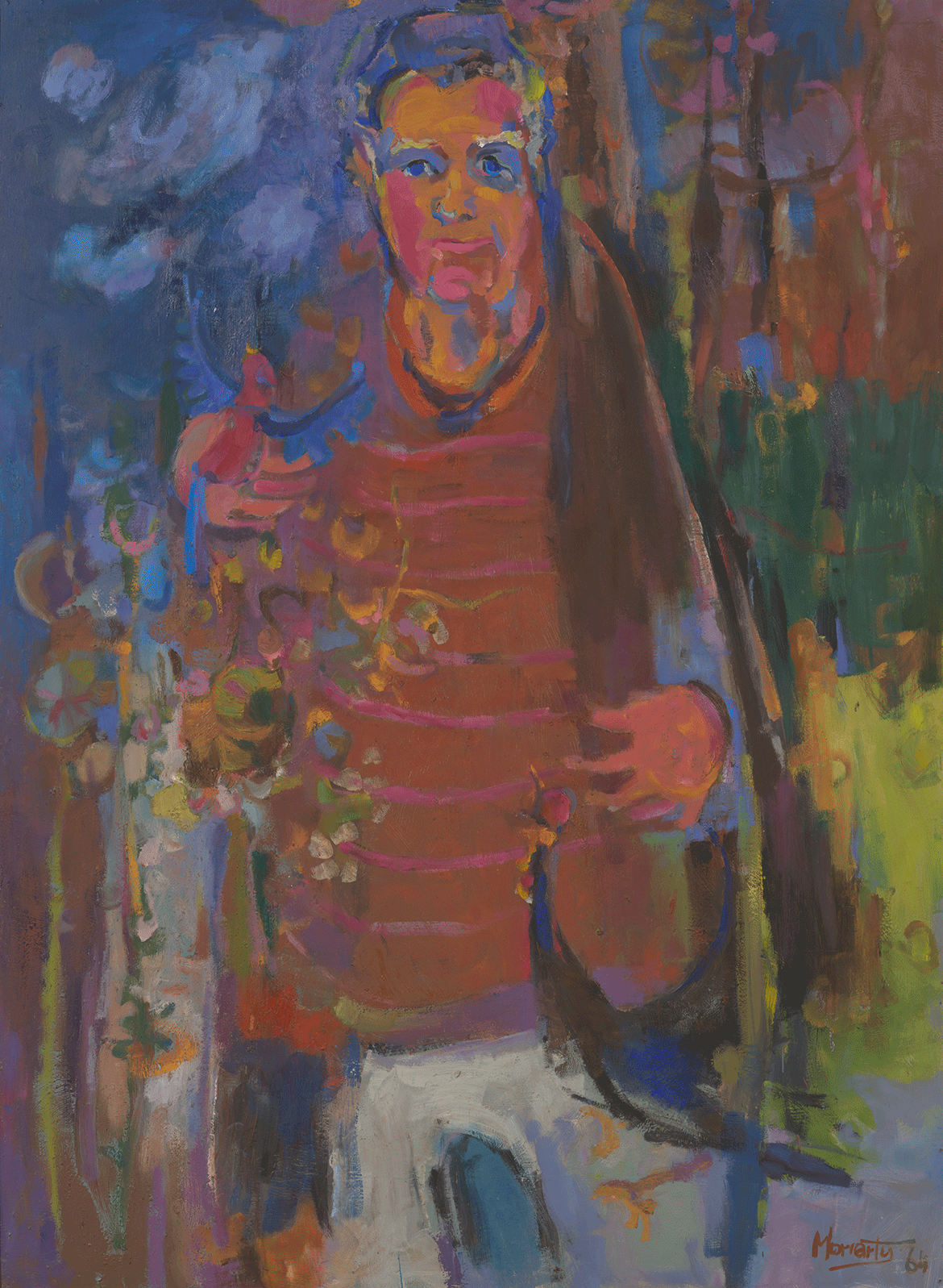 Mervyn Moriarty, Australia 1937-2021 / Portrait of Bernard O’Reilly 1964 / Oil on composition board / 137.2 x 100.8cm / Gift of Mrs Barbara Moriarty 1971 / Collection: Queensland Art Gallery | Gallery of Modern Art / © Estate of Mervyn Moriarty