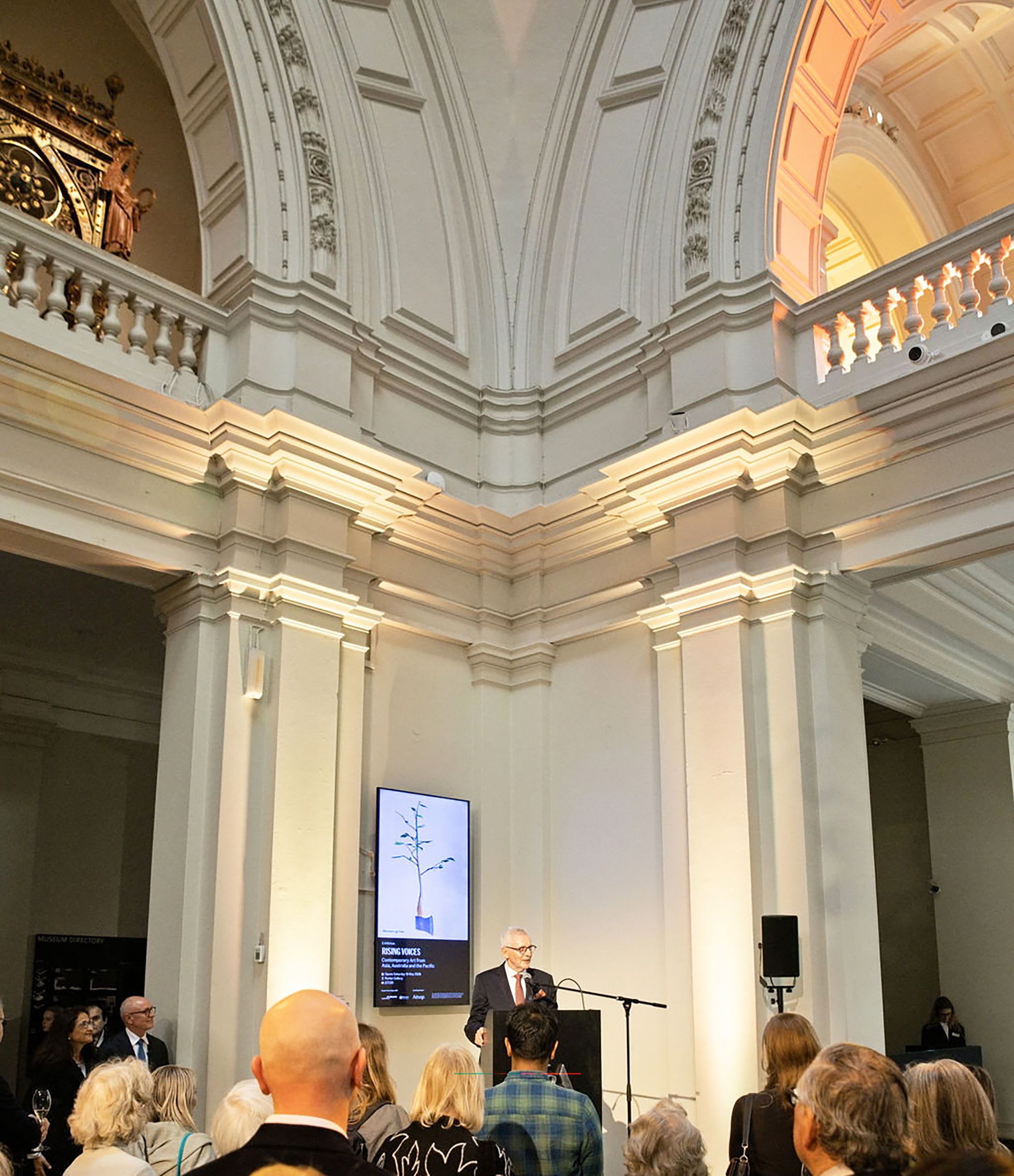 QAGOMA Director Chris Saines CNZM at the opening of ‘Rising Voices: Contemporary Art from Asia, Australia and the Pacific’, Victoria & Albert Museum, London 2026 / Photograph: Thomas Alexander Photography