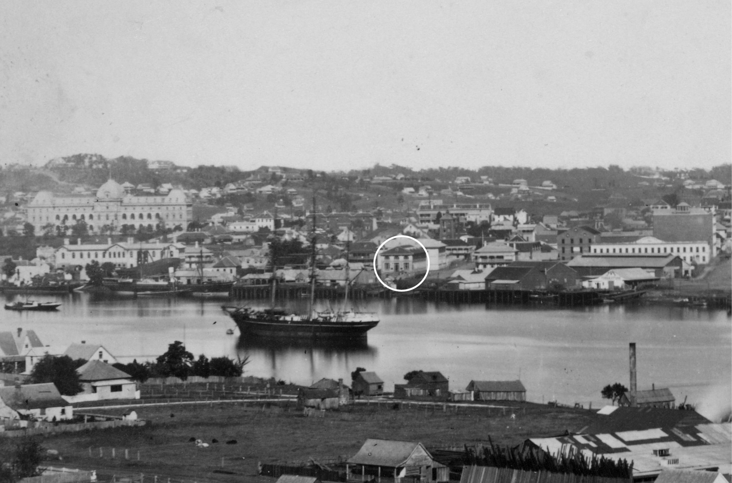 Brisbane panorama (detail) c.1880 / Albumen photograph on paper / Two panels: 20.3 x 24.8cm (each) / Purchased 2002. Queensland Art Gallery Foundation / Collection: Queensland Art Gallery | Gallery of Modern Art