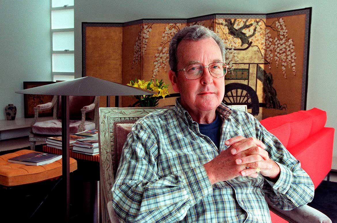 James Fairfax at his home in Woollahra with one of the screens from his bequest / Image courtesy: Robert Pearce/Fairfax Syndication