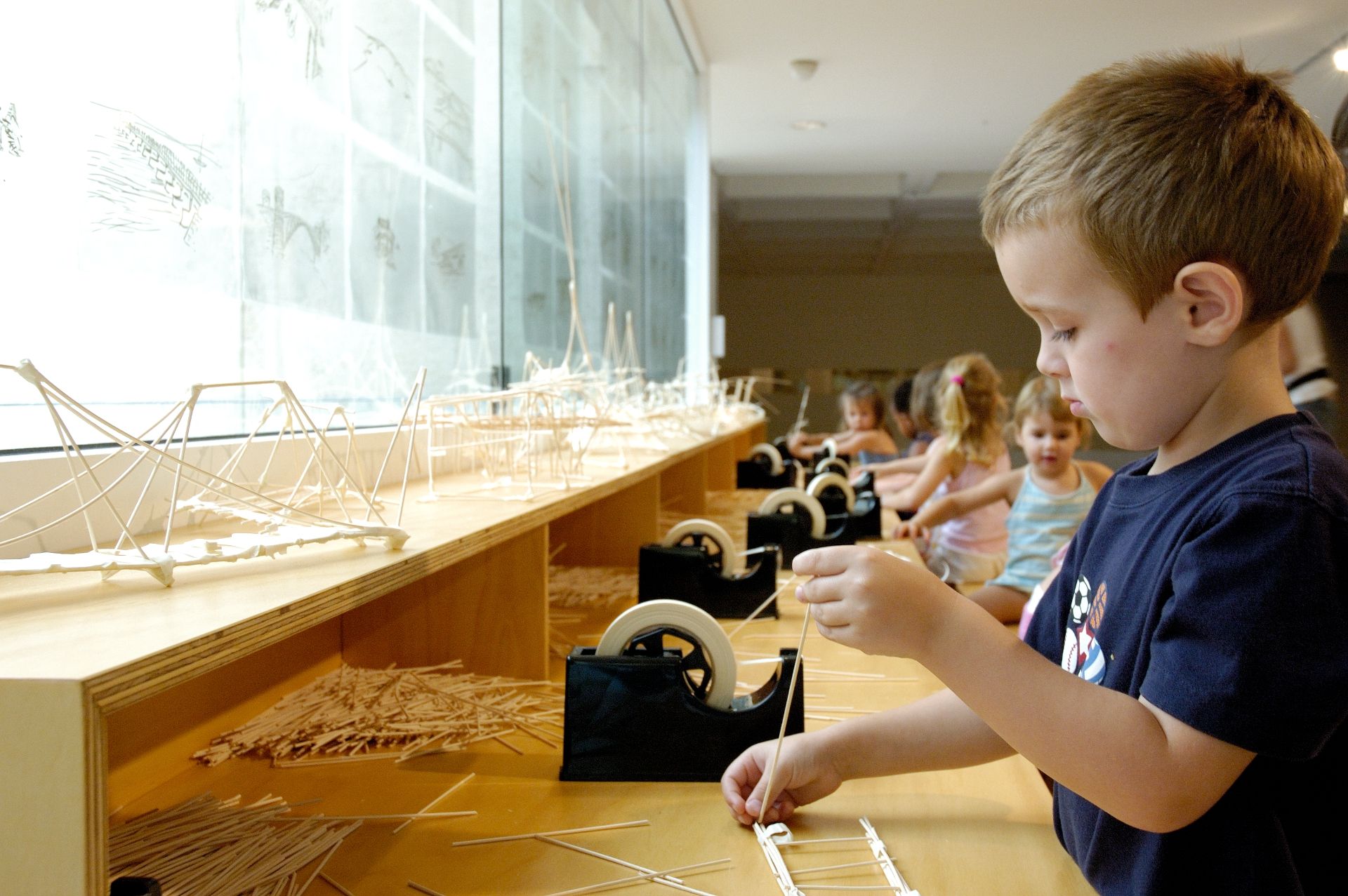 Cai Guo-Qiang’s Bridge crossing – one of a series of interactives by international artists featured in the exhibition – inspired children to create their own bridge constructions from bamboo.