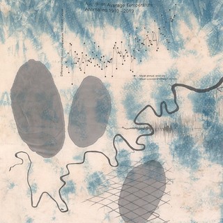 Judy Watson, Waanyi people, Australia b.1959 / moreton bay rivers, australian temperature chart, freshwater mussels, net, spectrogram 2022 / Indigo dye, graphite, synthetic polymer paint, waxed linen thread and pastel on cotton / 248 x 490.5cm / Purchased with funds from the 2023 QAGOMA Foundation Appeal, Margaret Mittelheuser AM and Cathryn Mittelheuser AM / Collection: Queensland Art Gallery | Gallery of Modern Art / © Judy Watson/Copyright Agency