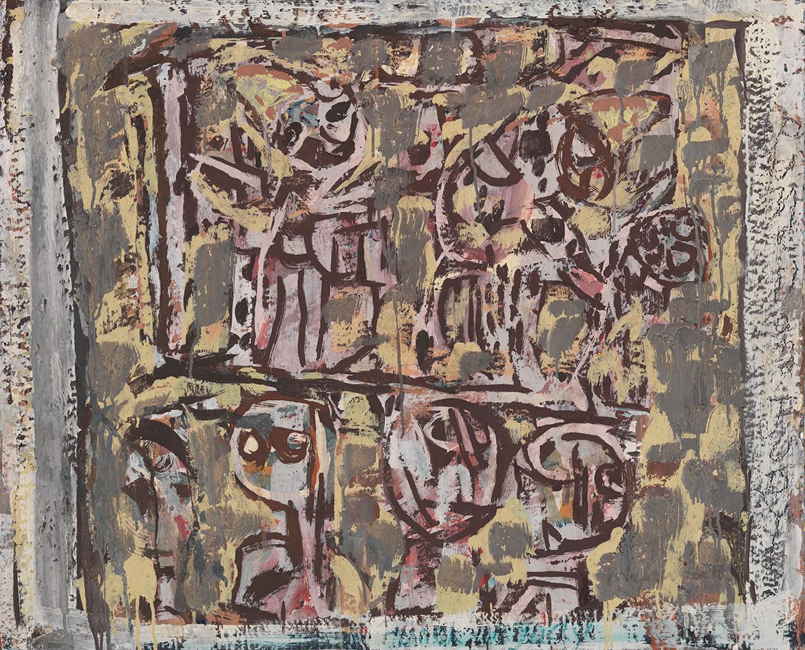 Ian Fairweather, Scotland/Australia 1891-1974 / Punch and Judy 1964 / Synthetic polymer paint and gouache on cardboard on composition board / 73 x 95cm / Gift of the Josephine Ulrick and Win Schubert Foundation for the Arts through the Queensland Art Gallery Foundation 2012. Donated through the Australian Government’s Cultural Gifts Program / Collection: Queensland Art Gallery | Gallery of Modern Art / © Ian Fairweather/DACS. Copyright Agency