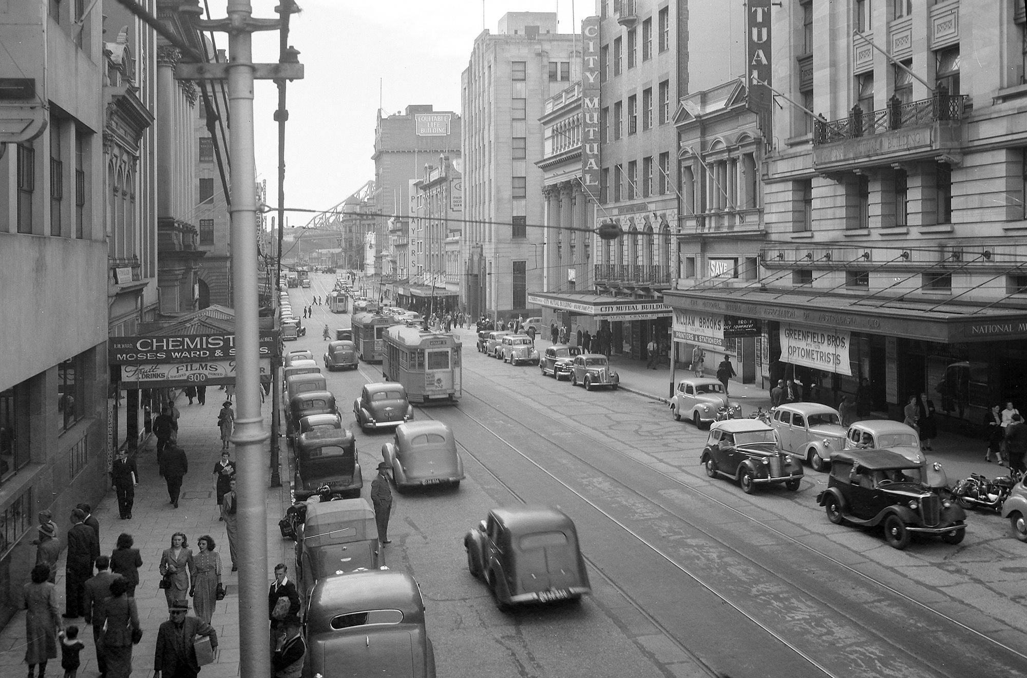 Trams in Queen Street, Brisbane, 1954 / 99183678416102061 / Courtesy: John Oxley Library, State Library of Queensland, Brisbane