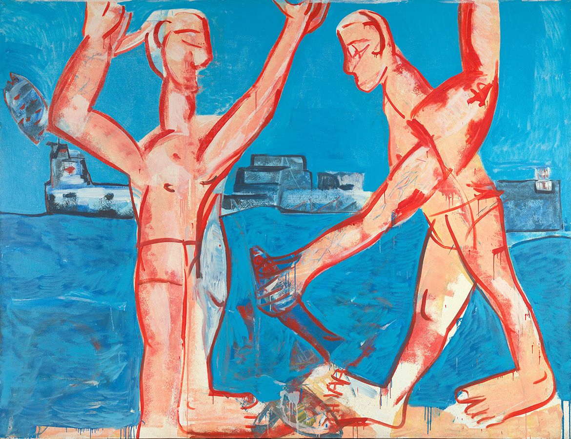Joe Furlonger, Australia b.1952 / Fisherman 1986 / Oil on canvas / 248.7 x 324.5cm / Gift of Ray Hughes through the QAGOMA Foundation 2016. Donated through the Australian Government’s Cultural Gifts Program / Collection: Queensland Art Gallery | Gallery of Modern Art / © Joe Furlonger