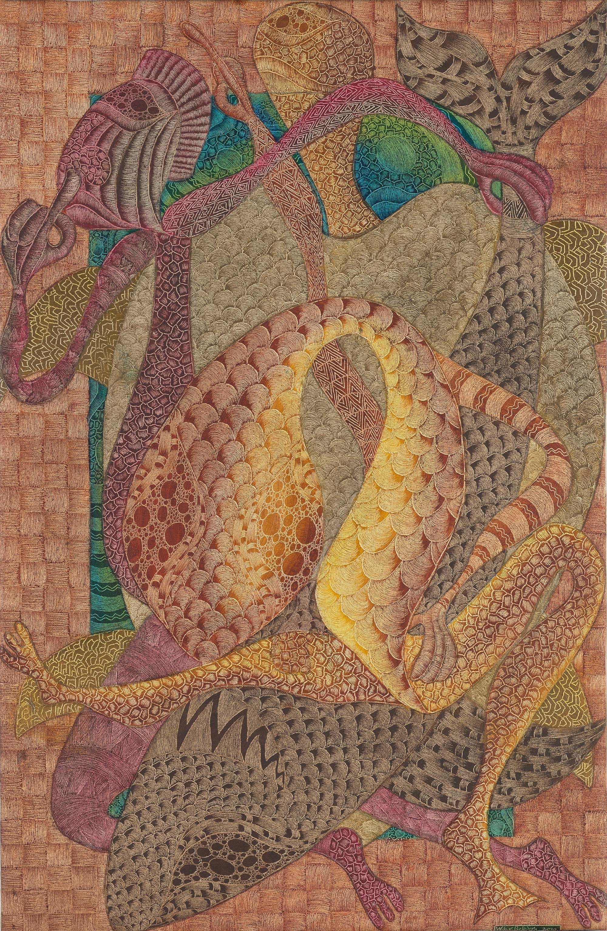 William Bakalevu, Fiji b.1961 / The legend of the Raki Raki reefs 2010 / Oil on canvas / 90 × 52cm (unstretched) / Gift of Bruce Sowter through the QAGOMA Foundation 2023 / Collection: Queensland Art Gallery | Gallery of Modern Art / © William Bakalevu