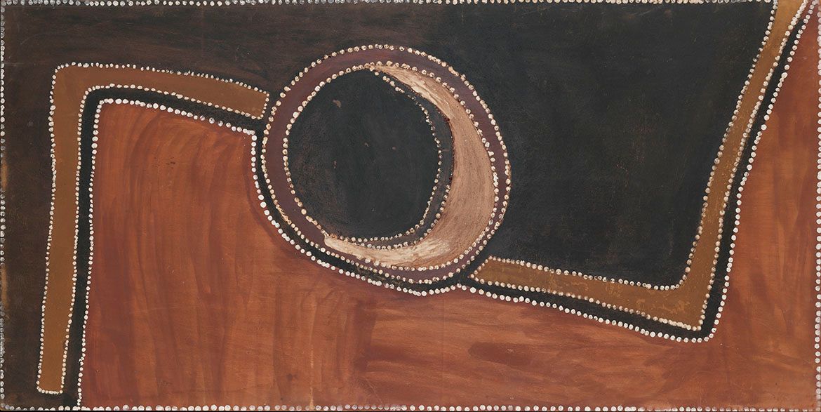 Rover Joolama Thomas, Kukatja/Wangkajunga, Australia c1926 – 1998 / The shade from the hill comes over and talks in language 1984 / Janet Holmes à Court Collection / © Rover Thomas 1984/ Licensed by Viscopy, 2017